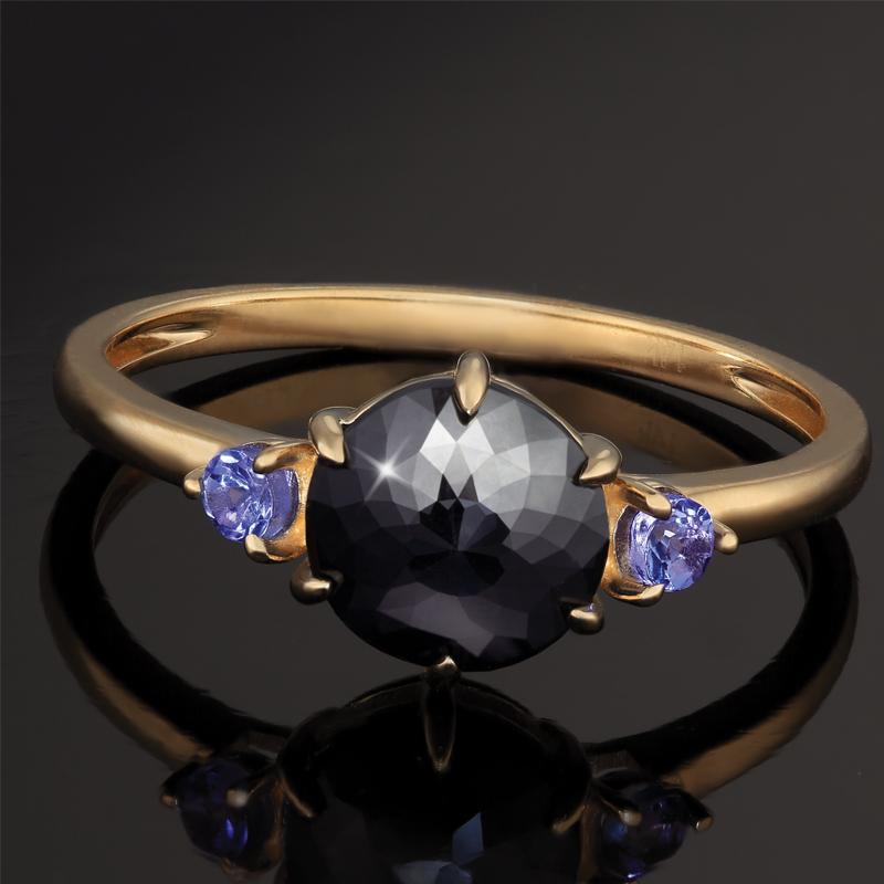14K Yellow Gold Black Diamond & Tanzanite Rarity Ring (.56 ctw)